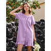 image:imageFlygo Womens Gingham Nightgown Button Down Short Sleeve House DressPurple