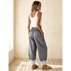 image:imageFlygo Womens Lace Hem Gingham Pants Cotton Wide Leg Elastic Barrel TrousersBlack