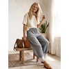 image:imageFlygo Womens Lace Hem Gingham Pants Cotton Wide Leg Elastic Barrel TrousersBlack