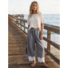 image:imageFlygo Womens Lace Hem Gingham Pants Cotton Wide Leg Elastic Barrel TrousersBlack