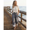 image:imageFlygo Womens Lace Hem Gingham Pants Cotton Wide Leg Elastic Barrel TrousersBlack