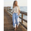 image:imageFlygo Womens Lace Hem Gingham Pants Cotton Wide Leg Elastic Barrel TrousersLightblue