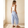 image:imageFlygo Womens Lace Hem Gingham Pants Cotton Wide Leg Elastic Barrel TrousersLightblue