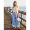 image:imageFlygo Womens Lace Hem Gingham Pants Cotton Wide Leg Elastic Barrel TrousersLightblue