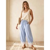 image:imageFlygo Womens Lace Hem Gingham Pants Cotton Wide Leg Elastic Barrel TrousersLightblue