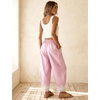 image:imageFlygo Womens Lace Hem Gingham Pants Cotton Wide Leg Elastic Barrel TrousersPink