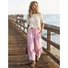 image:imageFlygo Womens Lace Hem Gingham Pants Cotton Wide Leg Elastic Barrel TrousersPink