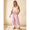 image:imageFlygo Womens Lace Hem Gingham Pants Cotton Wide Leg Elastic Barrel TrousersPink
