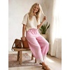 image:imageFlygo Womens Lace Hem Gingham Pants Cotton Wide Leg Elastic Barrel TrousersPink