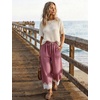 image:imageFlygo Womens Lace Hem Gingham Pants Cotton Wide Leg Elastic Barrel TrousersRed