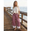 image:imageFlygo Womens Lace Hem Gingham Pants Cotton Wide Leg Elastic Barrel TrousersRed