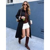 image:imageFlygo Womens Long Trench Coat Windproof Oversized Casual Fall JacketsBlack