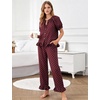 image:imageFlygo Womens Polka Dot Pajama Sets Cute 2 Piece Ruffle LoungewearBurgundy
