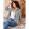 image:imageFlygo Womens Striped Button Down Shirts Cropped 34 Sleeve Ruffled BlousesBlack