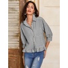 image:imageFlygo Womens Striped Button Down Shirts Cropped 34 Sleeve Ruffled BlousesBlack
