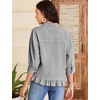 image:imageFlygo Womens Striped Button Down Shirts Cropped 34 Sleeve Ruffled BlousesBlack