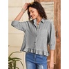image:imageFlygo Womens Striped Button Down Shirts Cropped 34 Sleeve Ruffled BlousesBlack
