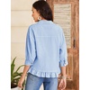 image:imageFlygo Womens Striped Button Down Shirts Cropped 34 Sleeve Ruffled BlousesBlue