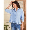 image:imageFlygo Womens Striped Button Down Shirts Cropped 34 Sleeve Ruffled BlousesBlue