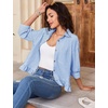 image:imageFlygo Womens Striped Button Down Shirts Cropped 34 Sleeve Ruffled BlousesBlue