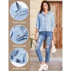 image:imageFlygo Womens Striped Button Down Shirts Cropped 34 Sleeve Ruffled BlousesBlue