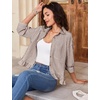 image:imageFlygo Womens Striped Button Down Shirts Cropped 34 Sleeve Ruffled BlousesCoffee