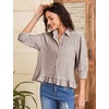 image:imageFlygo Womens Striped Button Down Shirts Cropped 34 Sleeve Ruffled BlousesCoffee