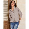 image:imageFlygo Womens Striped Button Down Shirts Cropped 34 Sleeve Ruffled BlousesCoffee