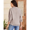 image:imageFlygo Womens Striped Button Down Shirts Cropped 34 Sleeve Ruffled BlousesCoffee
