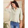 image:imageFlygo Womens Striped Button Down Shirts Cropped 34 Sleeve Ruffled BlousesOlive