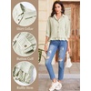image:imageFlygo Womens Striped Button Down Shirts Cropped 34 Sleeve Ruffled BlousesOlive