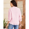 image:imageFlygo Womens Striped Button Down Shirts Cropped 34 Sleeve Ruffled BlousesPink