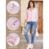 image:imageFlygo Womens Striped Button Down Shirts Cropped 34 Sleeve Ruffled BlousesPink