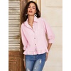 image:imageFlygo Womens Striped Button Down Shirts Cropped 34 Sleeve Ruffled BlousesPink