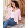 image:imageFlygo Womens Striped Button Down Shirts Cropped 34 Sleeve Ruffled BlousesPink