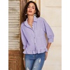image:imageFlygo Womens Striped Button Down Shirts Cropped 34 Sleeve Ruffled BlousesPurple