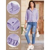 image:imageFlygo Womens Striped Button Down Shirts Cropped 34 Sleeve Ruffled BlousesPurple