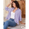 image:imageFlygo Womens Striped Button Down Shirts Cropped 34 Sleeve Ruffled BlousesPurple