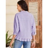 image:imageFlygo Womens Striped Button Down Shirts Cropped 34 Sleeve Ruffled BlousesPurple