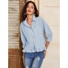 image:imageFlygo Womens Striped Button Down Shirts Cropped 34 Sleeve Ruffled BlousesSubtleblue