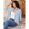 image:imageFlygo Womens Striped Button Down Shirts Cropped 34 Sleeve Ruffled BlousesSubtleblue