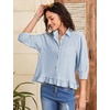 image:imageFlygo Womens Striped Button Down Shirts Cropped 34 Sleeve Ruffled BlousesSubtleblue