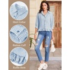image:imageFlygo Womens Striped Button Down Shirts Cropped 34 Sleeve Ruffled BlousesSubtleblue