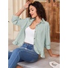 image:imageFlygo Womens Striped Button Down Shirts Cropped 34 Sleeve Ruffled BlousesSubtlegreen