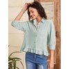 image:imageFlygo Womens Striped Button Down Shirts Cropped 34 Sleeve Ruffled BlousesSubtlegreen