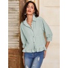 image:imageFlygo Womens Striped Button Down Shirts Cropped 34 Sleeve Ruffled BlousesSubtlegreen