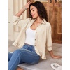 image:imageFlygo Womens Striped Button Down Shirts Cropped 34 Sleeve Ruffled BlousesTan