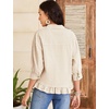 image:imageFlygo Womens Striped Button Down Shirts Cropped 34 Sleeve Ruffled BlousesTan