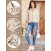 image:imageFlygo Womens Striped Button Down Shirts Cropped 34 Sleeve Ruffled BlousesTan