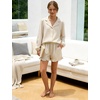 image:imageFlygo Womens Striped Pajama Sets 2 Piece Ruffled Short Lounge SetsBrown